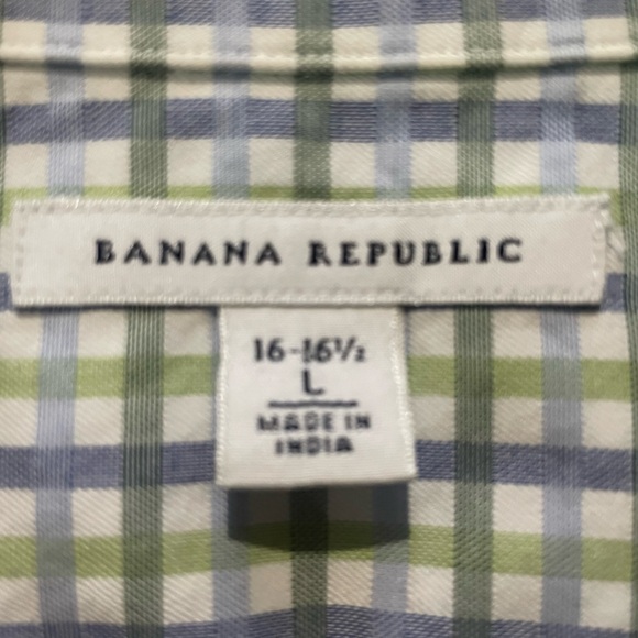 Banana Republic Men’s BU Plaid Green Blue Shirt LS Size Large 16-16 1/2 - Picture 3 of 3